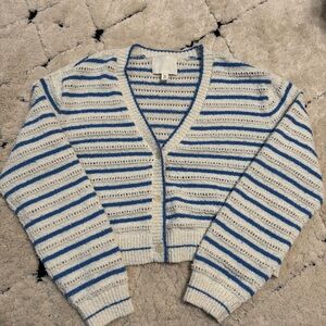 Striped Blue and White Knit Cardigan